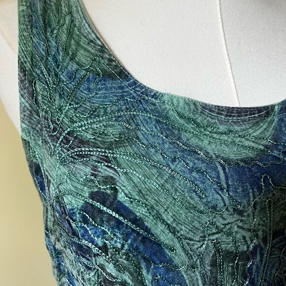 90s Y2K Ocean Blue Embroidered Tank Maxi Dress Boho Hippie Small - Picture 7 of 10